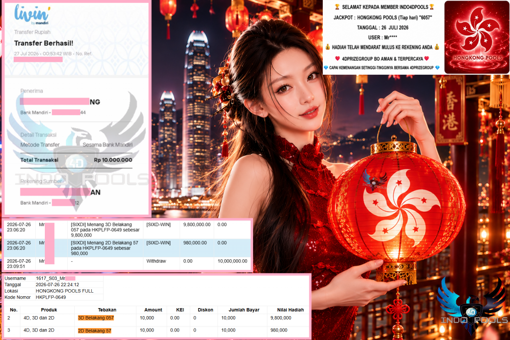 INDO4DPOOLS JACKPOT HONGKONG POOLS (Tiap hari) “6057” Rp10.000.000,- LUNAS