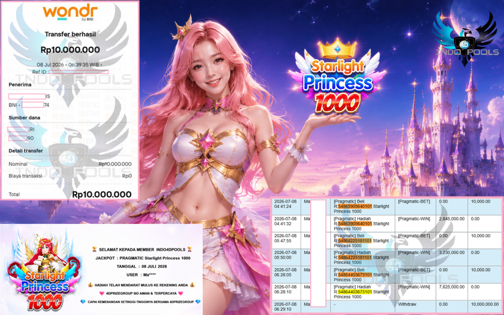 INDO4DPOOLS JACKPOT PRAGMATIC “Starlight Princess 1000″ Rp10.000.000,- LUNAS
