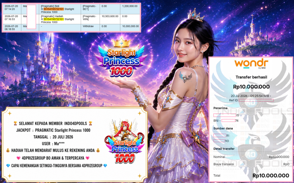 INDO4DPOOLS JACKPOT PRAGMATIC “Starlight Princess 1000″‎‏‏‎‎ Rp10.000.000,- LUNAS