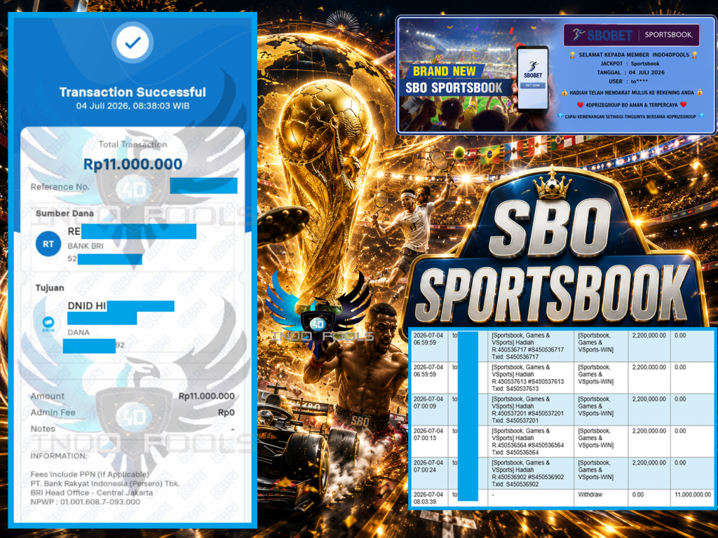 INDO4DPOOLS JACKPOT Sportsbook Rp11.000.000,- LUNAS