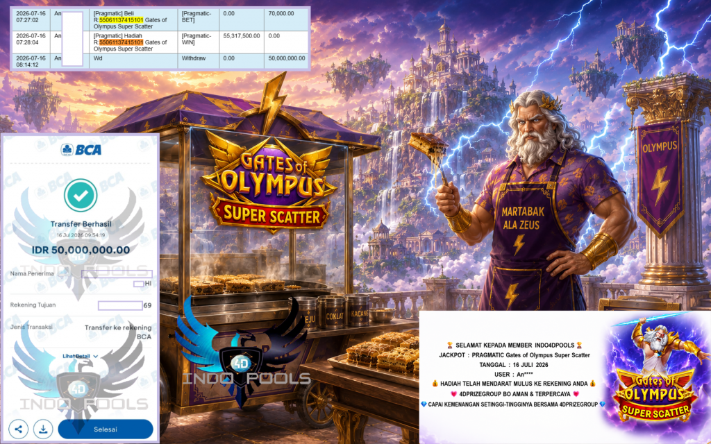 INDO4DPOOLS JACKPOT PRAGMATIC “Gates of Olympus Super Scatter” Rp50.000.000,- LUNAS