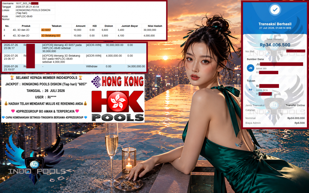 INDO4DPOOLS JACKPOT HONGKONG POOLS DISKON (Tiap hari) “6057” Rp34.000.000,- LUNAS