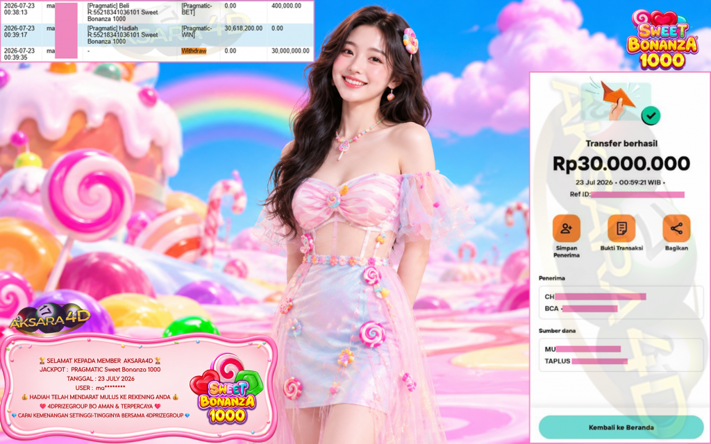 AKSARA4D JACKPOT PRAGMATIC β Sweet Bonanza 1000 β Rp 30,000,000,- LUNAS
