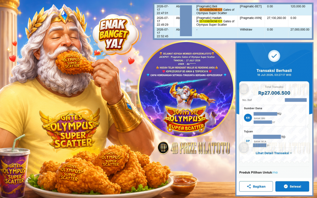 4DPRIZEWLATOTO JACKPOT PRAGMATIC β Gates of Olympus Super Scatter β Rp 27.000.000 ,- LUNAS