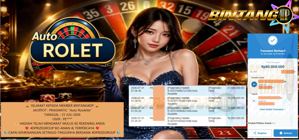 BINTANG4DP JACKPOT PRAGMATIC “Auto Roulette”‎ ‎‏‏‎Rp 50.000.000,- LUNAS