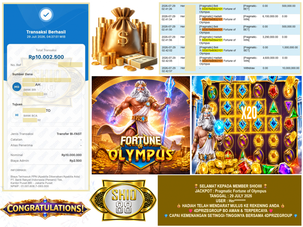 SHIO88 JACKPOT PRAGMATIC ” Fortune of Olympus ” Rp.10.000.000,-LUNAS