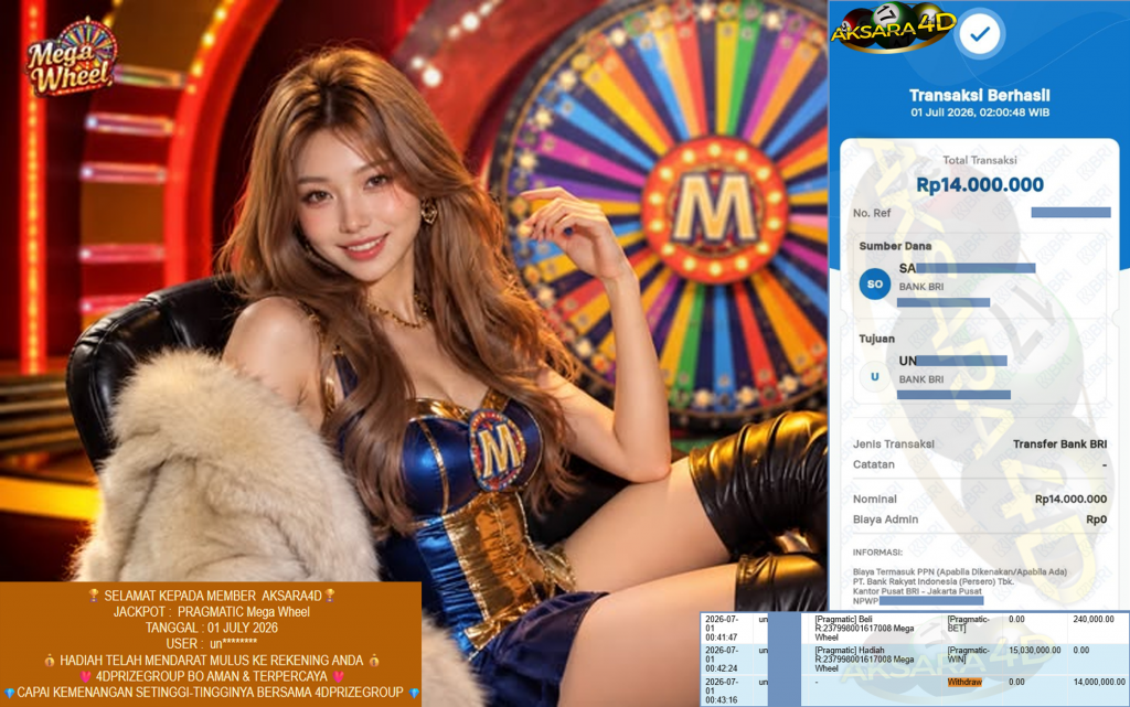 AKSARA4D JACKPOT PRAGMATIC ” Mega Wheel ” Rp 14,000,000,- LUNAS