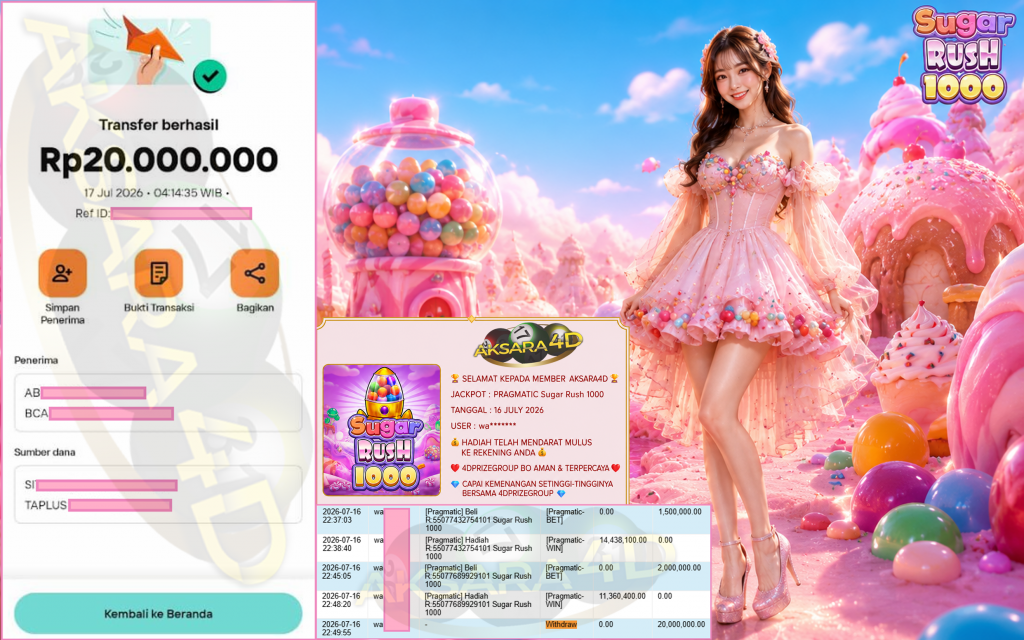 AKSARA4D JACKPOT PRAGMATIC ” Sugar Rush 1000 ” Rp 20,000,000,- LUNAS