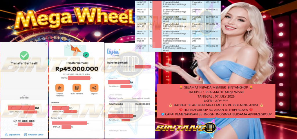 BINTANG4DPJACKPOT PRAGMATIC βMega Wheelβ Rp150.000.000,- LUNAS