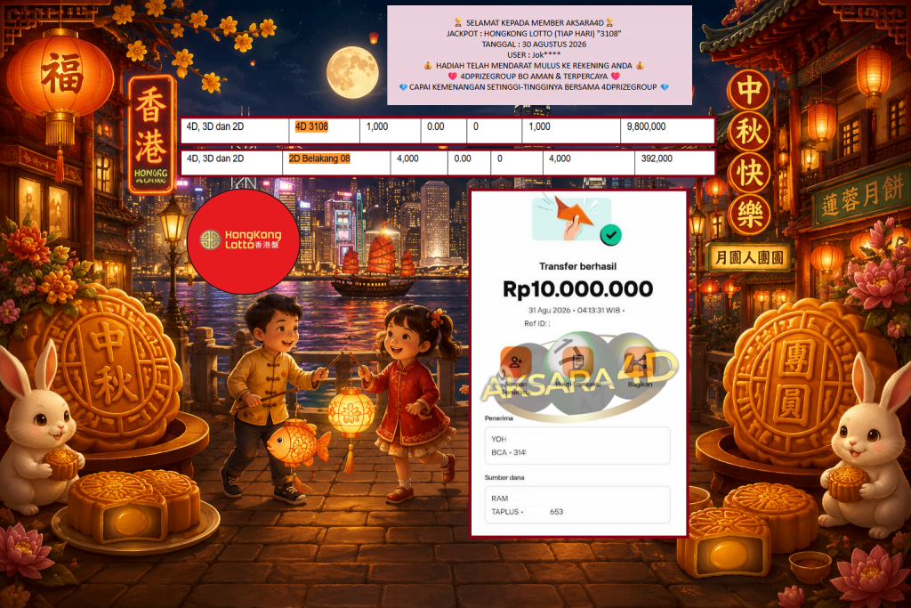 AKSARA4D JACKPOT HONGKONG LOTTO (TIAP HARI) “3108” Rp21.000.000,- LUNAS