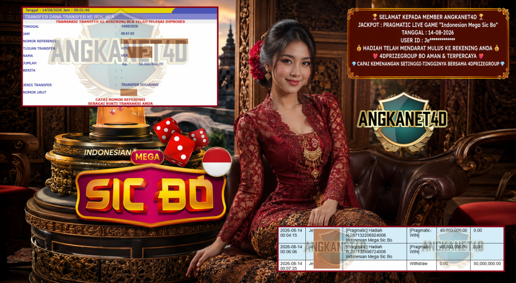 ANGKANET4D JACKPOT PRAGMATIC LIVE GAME βIndonesian Mega Sic Boβ ββββRp 50.000.000,- LUNAS