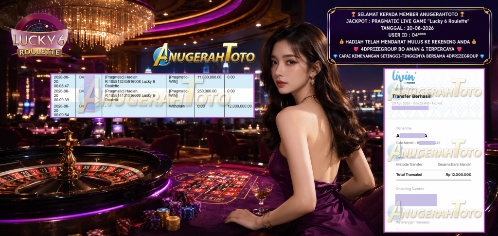 ANUGERAHTOTO JACKPOT PRAGMATIC LIVE GAME βLucky 6 Rouletteβ ββββRp 12.000.000,- LUNAS