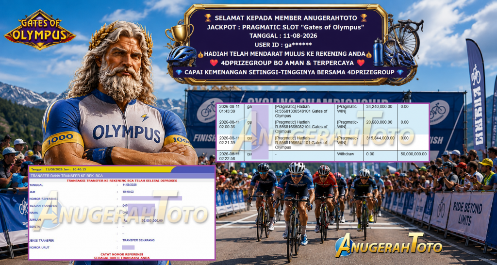 ANUGERAHTOTO JACKPOT PRAGMATIC SLOT “Gates of Olympus” Rp 265.000.000,- LUNAS