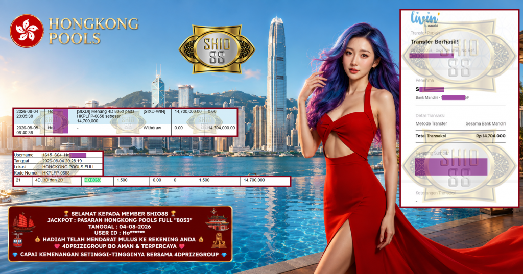 SHIO88 JACKPOT PASARAN HONGKONG POOLS FULL “8053” Rp 14.704.000,- LUNAS