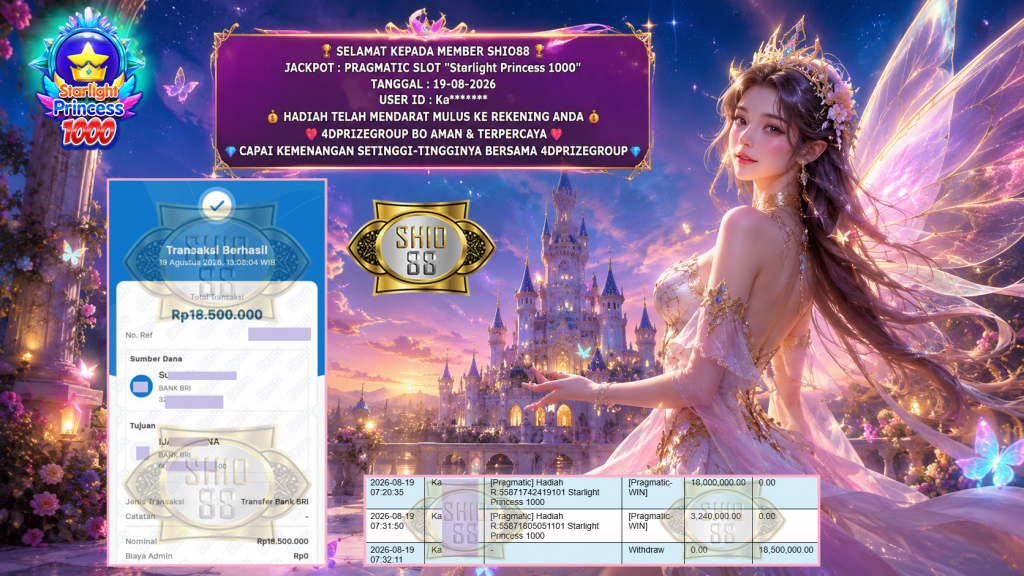 SHIO88 JACKPOT PRAGMATIC SLOT βStarlight Princess 1000β Rp 18.500.000,- LUNAS