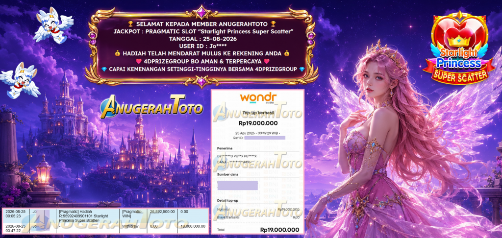ANUGERAHTOTO JACKPOT PRAGMATIC SLOT “Starlight Princess Super Scatter” Rp 19.000.000,- LUNAS