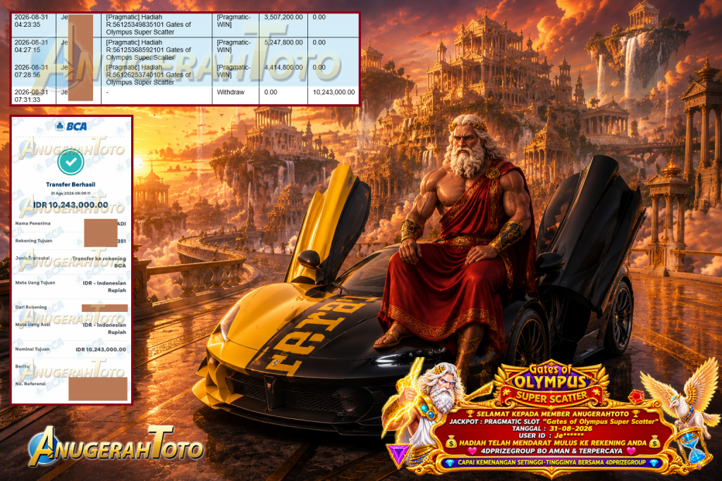 ANUGERAHTOTO JACKPOT PRAGMATIC SLOT “Gates of Olympus Super Scatter” Rp 10.243.000,- LUNAS