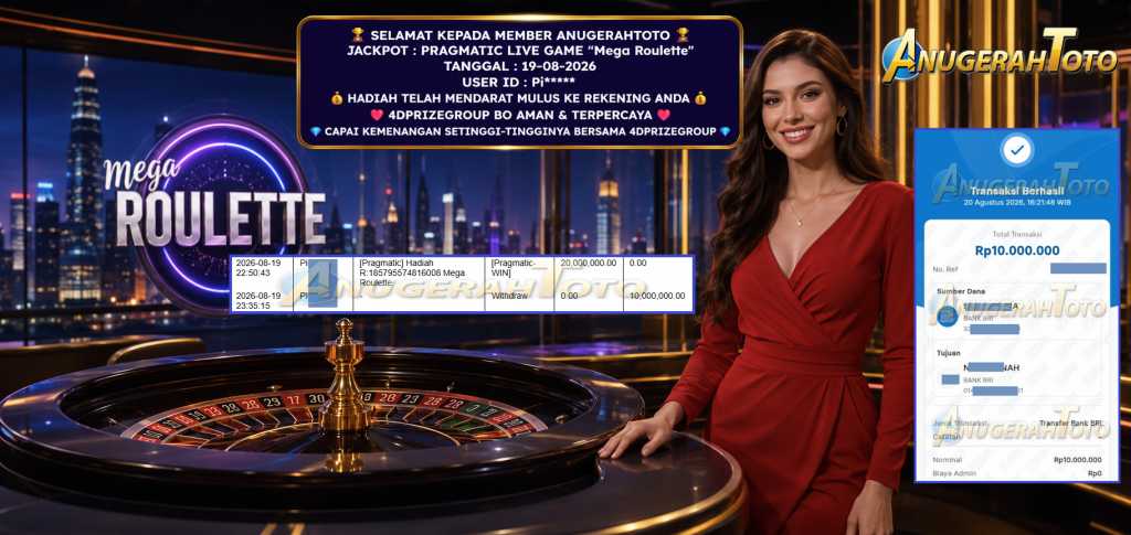 ANUGERAHTOTO JACKPOT PRAGMATIC LIVE GAME βMega Rouletteβ ββββRp 10.000.000,- LUNAS