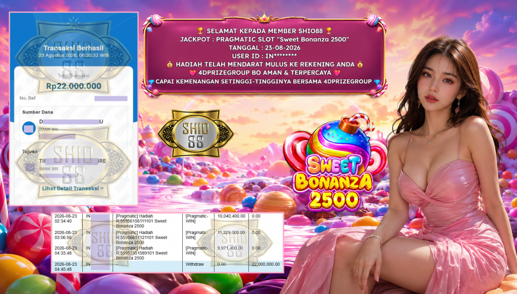 SHIO88 JACKPOT PRAGMATIC SLOT “Sweet Bonanza 2500” Rp 22.000.000,- LUNAS