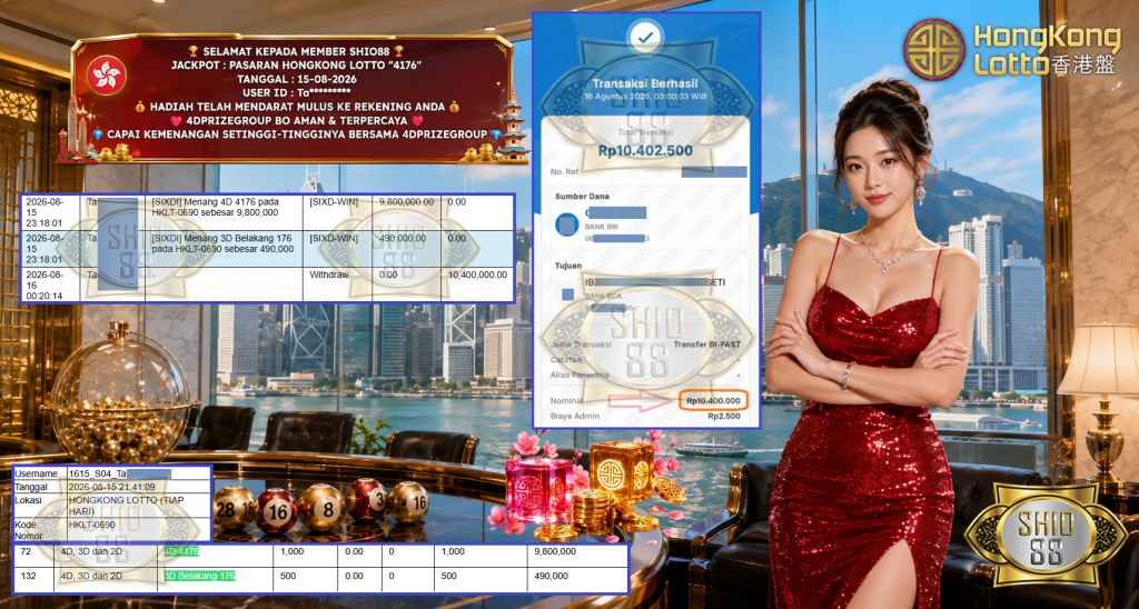SHIO88 JACKPOT PASARAN HONGKONG LOTTO “4176” Rp 10.400.000,- LUNAS