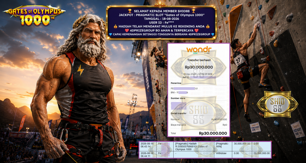 SHIO88 JACKPOT PRAGMATIC SLOT “Gates of Olympus 1000” Rp 30.000.000,- LUNAS