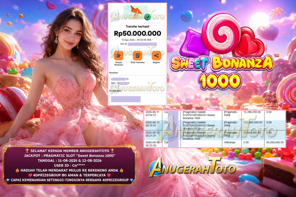 ANUGERAHTOTO JACKPOT PRAGMATIC SLOT “Sweet Bonanza 1000” Rp 50.000.000,- LUNAS