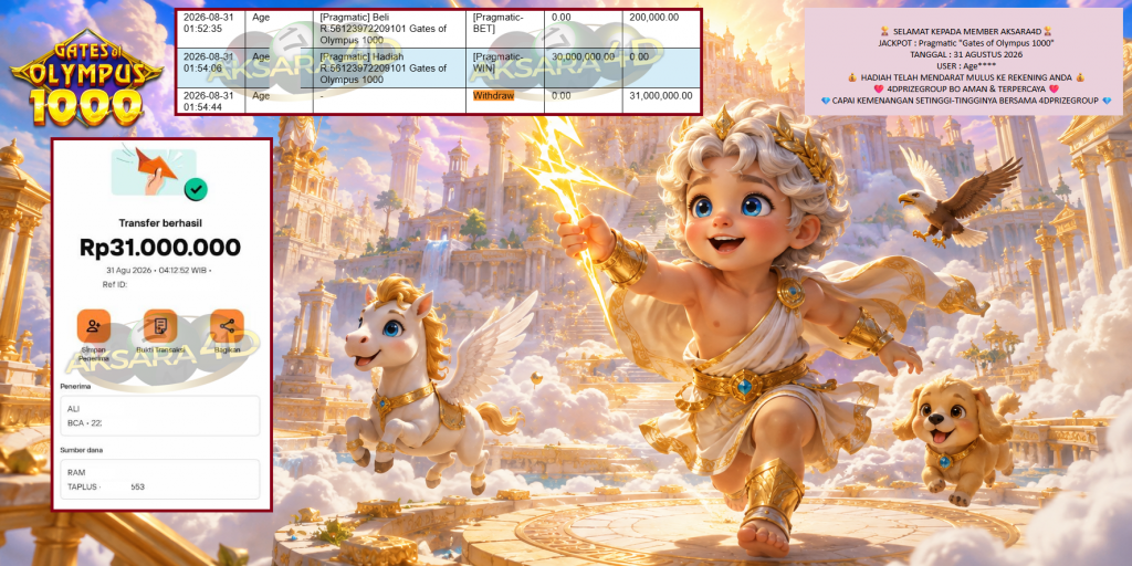 AKSARA4D JACKPOT Pragmatic “Gates of Olympus 1000” Rp31.000.000,- LUNAS