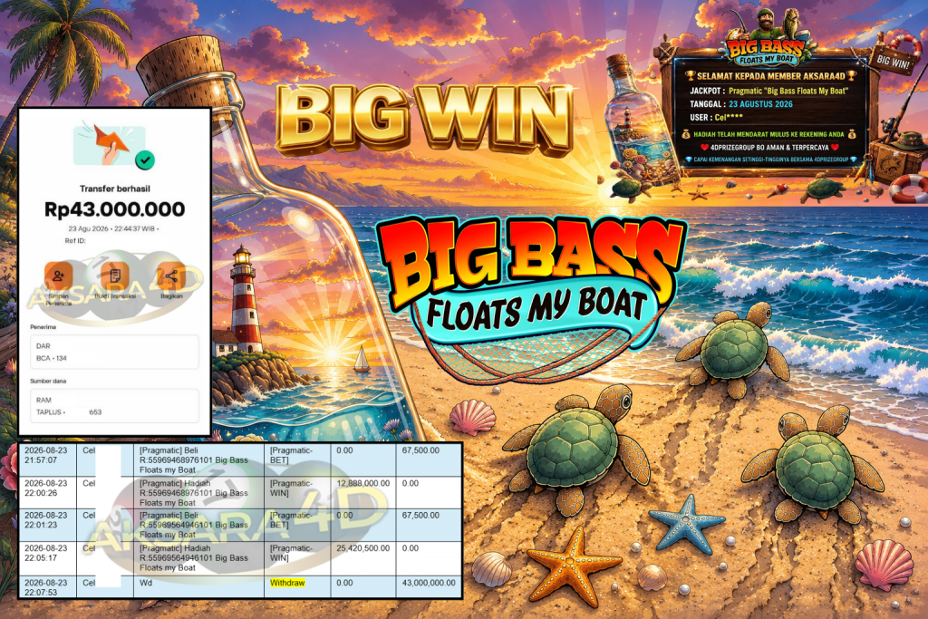 AKSARA4D JACKPOT Pragmatic ” Big Bass Floats my Boat” Rp43.000.000,- LUNAS