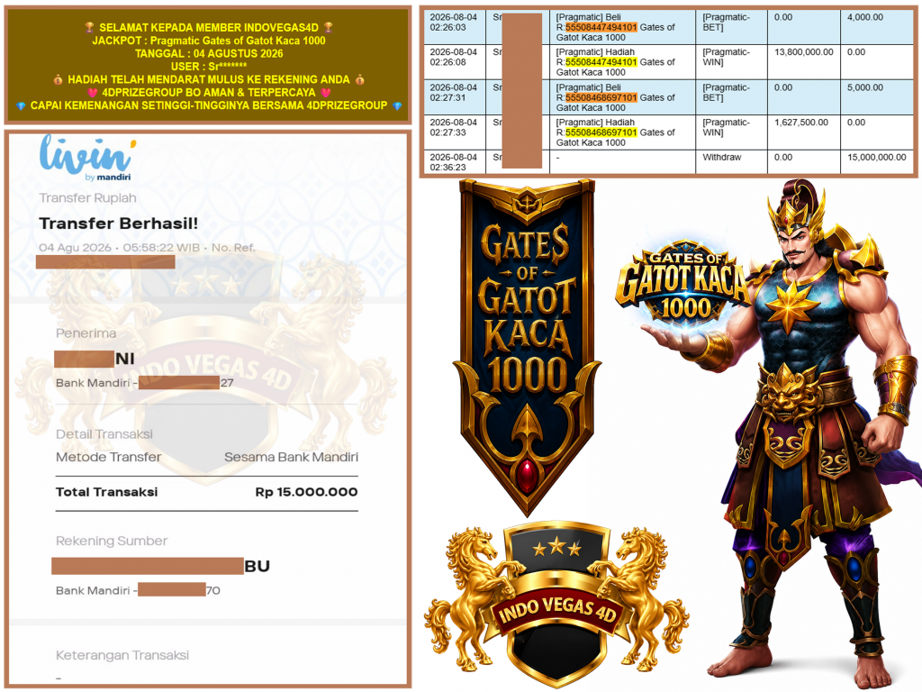 INDOVEGAS4D JACKPOT PRAGMATIC ” Gates of Gatot Kaca 1000 ” Rp.15.000.000,-LUNAS