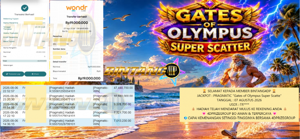 BINTANG4DP JACKPOT PRAGMATIC SLOT “Gates of Olympus Super Scatter” ‎‏‏‎Rp 64.000.000,- LUNAS
