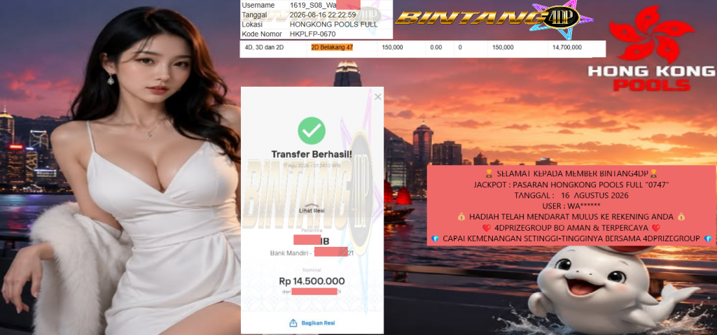 BINTANG4DP JACKPOT PASARAN HONGKONG POOLS FULL “0747” Rp 14.500.000,- LUNAS
