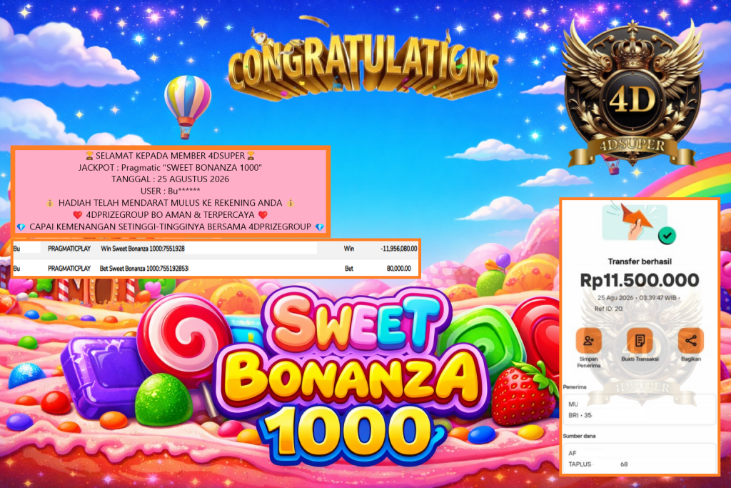 4DSUPER JACKPOT Pragmatic “SWEET BONANZA 1000” Rp.11.500.000,-LUNAS