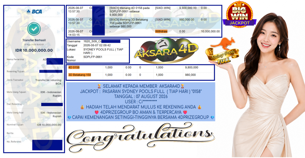 AKSARA4D JACKPOT PASARAN ” SYDNEY POOLS FULL ( TIAP HARI ) ”0158″ ” Rp 10,000,000,- LUNAS