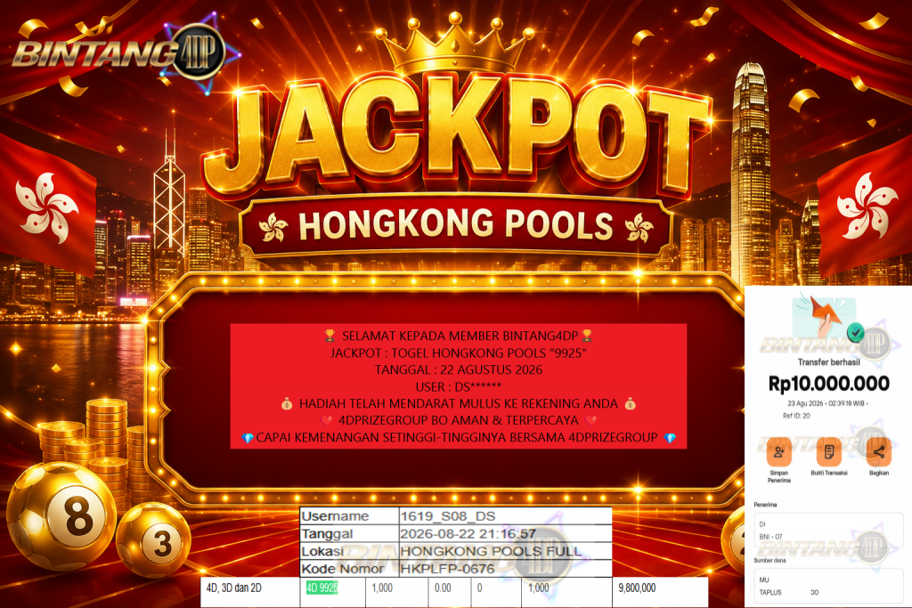 BINTANG4DP JACKPOT TOGEL HONGKONG POOLS “9925” Rp10.000.000,- LUNAS
