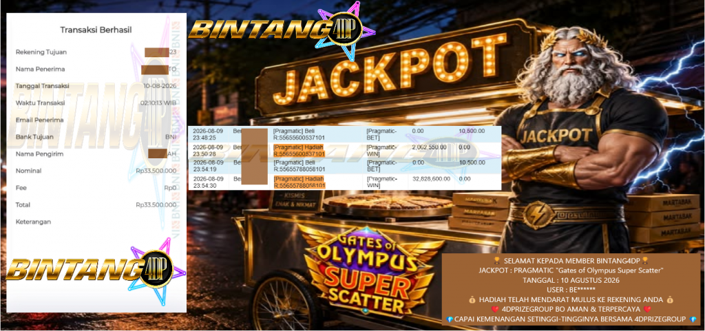 BINTANG4DP JACKPOT PRAGMATIC “Gates of Olympus Super Scatter” ‎‎‏‏‎‎‏‏Rp33.500.000,- LUNAS