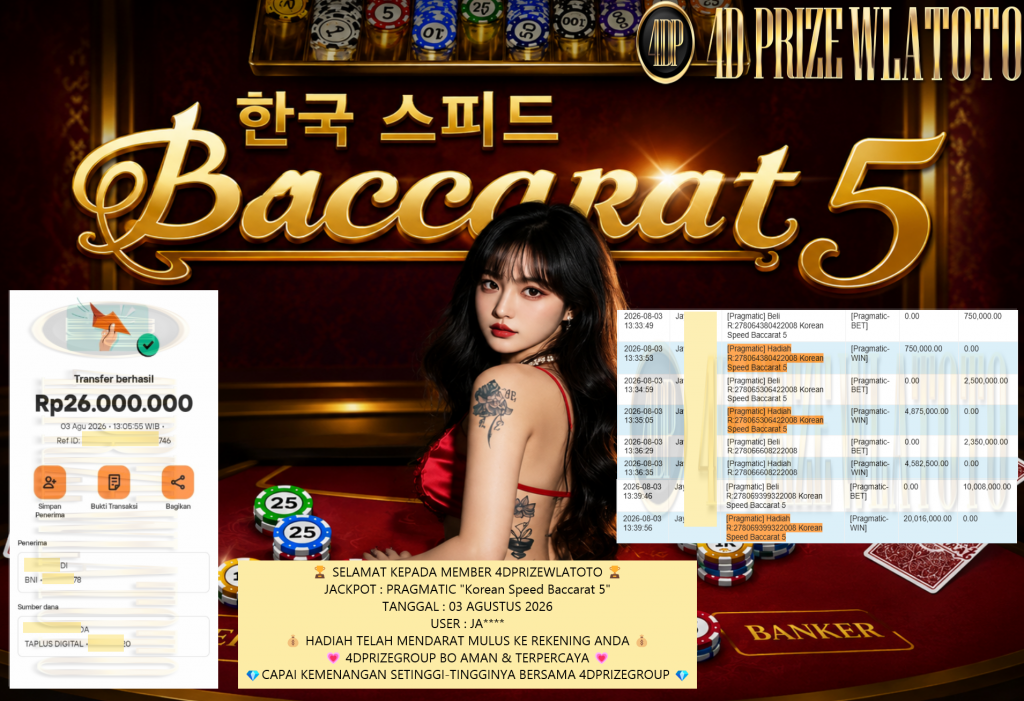 4DPRIZEWLATOTO JACKPOT PRAGMATIC “Korean Speed Baccarat 5” Rp26.000.000,- LUNAS