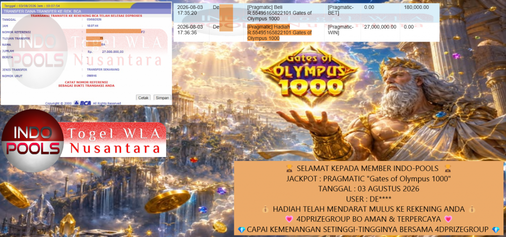 INDO-POOLS JACKPOT PRAGMATIC βGates of Olympus 1000β Rp27.000.000,- LUNAS