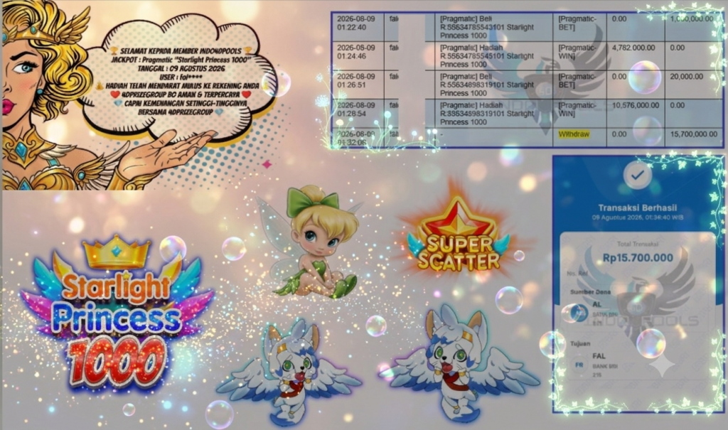 INDO4DPOOLS JACKPOT PRAGMATIC “Starlight Princess 1000″ Rp15.700.000,- LUNAS