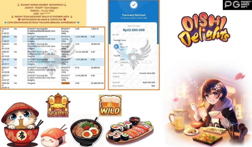 INDO4DPOOLS JACKPOT PGSOFT “Oishi Delights” Rp22.500.000,- LUNAS