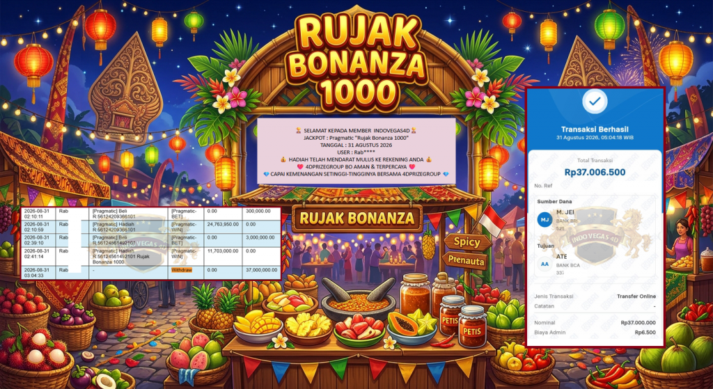 INDOVEGAS4D JACKPOT Pragmatic “Rujak Bonanza 1000” Rp37.000.000,- LUNAS