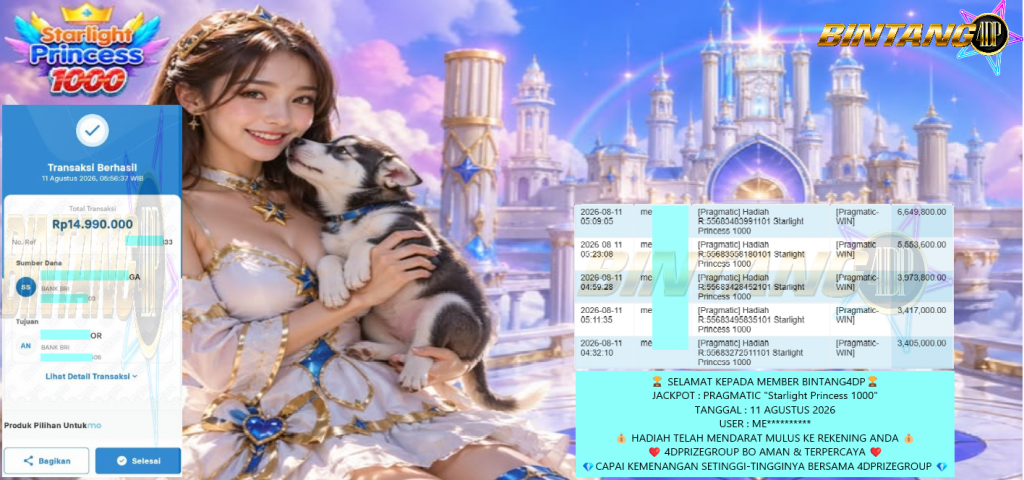 BINTANG4DP JACKPOT PRAGMATIC “Starlight Princess 1000” Rp14.990.000,- LUNAS