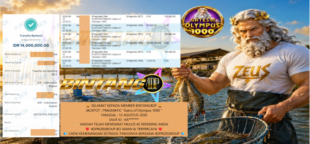 BINTANG4DP JACKPOT PRAGMATIC SLOT βGates of Olympus 1000 β Rp14.000.000,- LUNAS