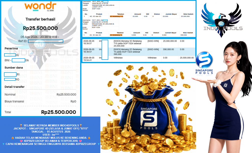 INDO4DPOOLS JACKPOT SINGAPORE 4D (SELASA & JUMAT OFF) β0715βββββ Rp25.500.000,- LUNAS