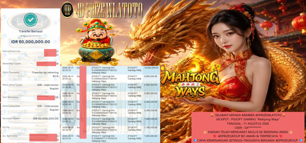 4DPRIZEWLATOTO JACKPOT PGSOFT GAMING “Mahjong Ways” Rp61.120.400,- LUNAS