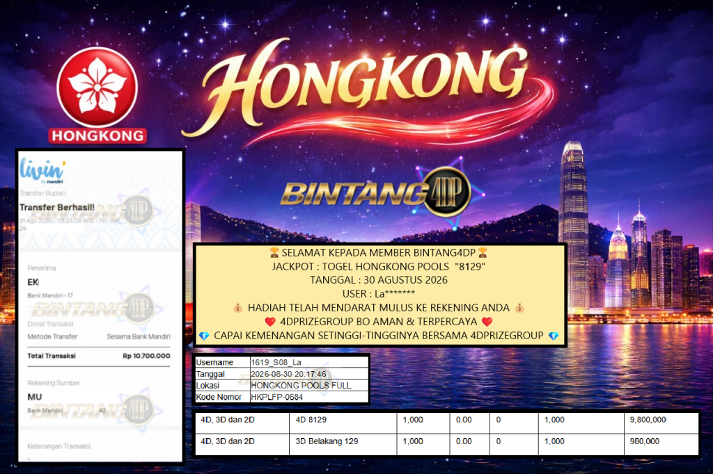 BINTANG4DP JACKPOT TOGEL HONGKONG POOLS “8129”‎‏‏‎ Rp10.700.000,- LUNAS