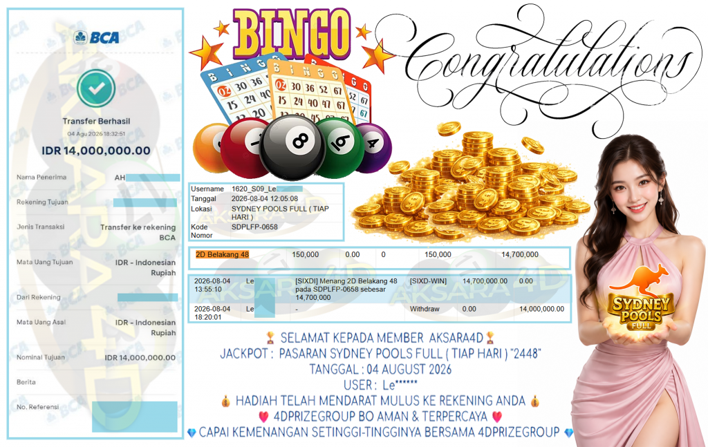 AKSARA4D JACKPOT PASARAN ” SYDNEY POOLS FULL ( TIAP HARI ) ”2448″ ” Rp 14,000,000,- LUNAS