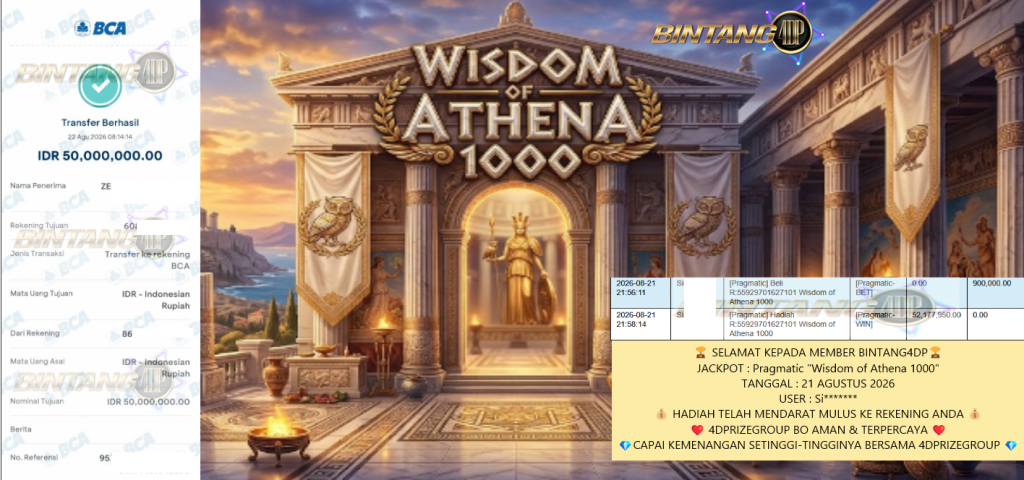 BINTANG4DP JACKPOT PRAGMATIC “Wisdom of Athena 1000”‎‏‏‎‎ Rp50.000.000,- LUNAS