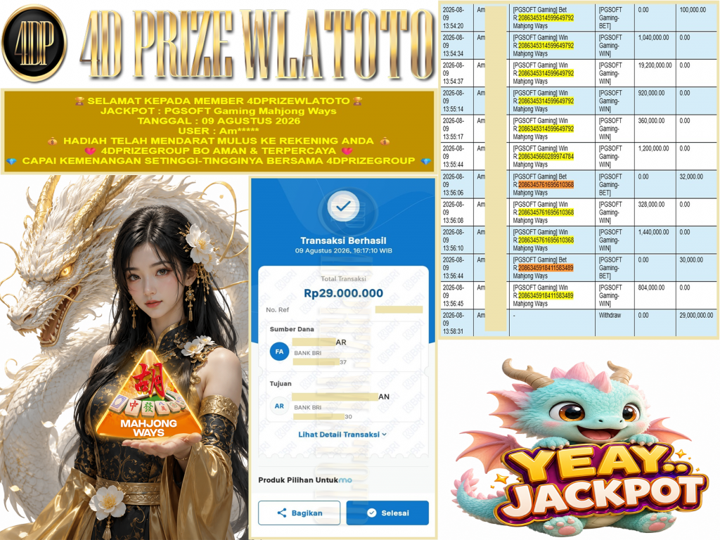 4DPRIZEWLATOTO JACKPOT PGSOFT Gaming “Mahjong Ways”‎‎‏‏ ‎‎‏‏‎‎‏‏ Rp.29.000.000,-LUNAS