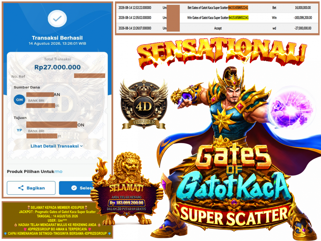 4DSUPER JACKPOT PRAGMATIC “Gates of Gatot Kaca Super Scatter” Rp.67.000.000,-LUNAS