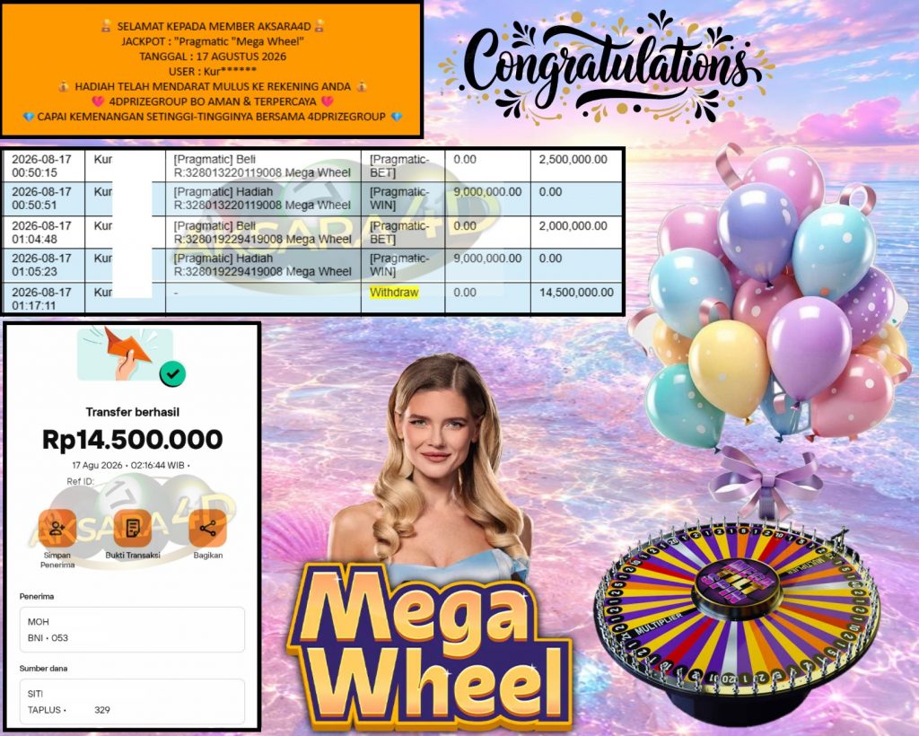 AKSARA4D JACKPOT Pragmatic “Mega Wheel” Rp14.500.000,- LUNAS